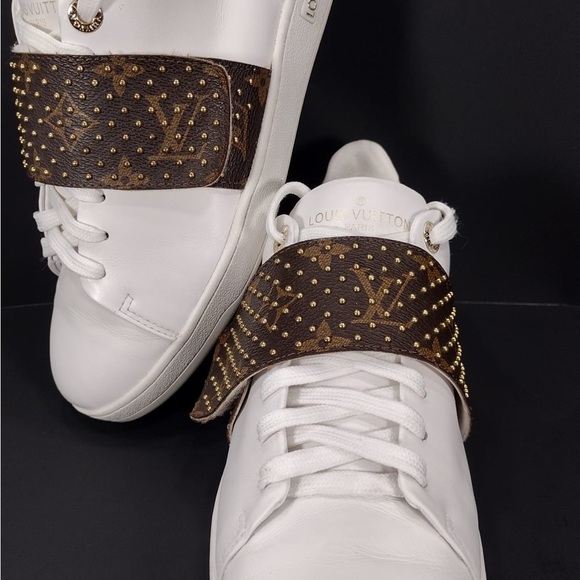 Louis Vuitton White Sneakers with Brown Strap size 8 pre owned Exellent Con - Picture 3 of 16